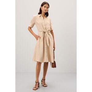 Lauren Ralph Lauren Beige Linen Tie Waist Midi Dress